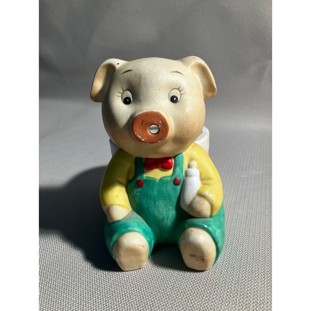Pig Wearing‎ Overalls Planter Yellow Green Heart Baby Bottle Matte No Chips